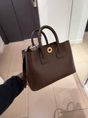 Mini sac cabas Bermondsey en cuir grainé taupe et toile Check