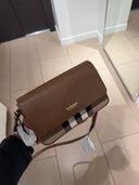 Pochette bandoulière New Hampshire MX Earth en cuir brun et toile Check