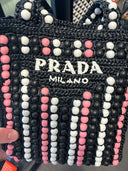 Sac cabas crochet à perles noir, blanc et rose