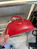 Sac à main mini structuré en cuir rouge vermillon