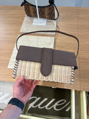 Sac bandoulière Le Bambino Long en osier et cuir marron