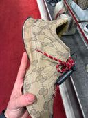 Sneakers runner monogrammées beige et rouge