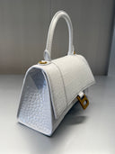 Sac à main Hourglass Top Handle effet croco blanc