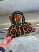 Mini sac bowling en cuir façon poulain imprimé léopard