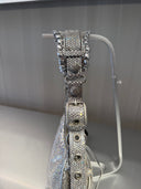 Sac porté épaule Le Cagole Shoulder Bag XS en veau suédé à strass gris fumé