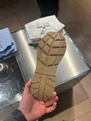 Sneakers Check beige taupe vintage à bride logo et empiècements suédés