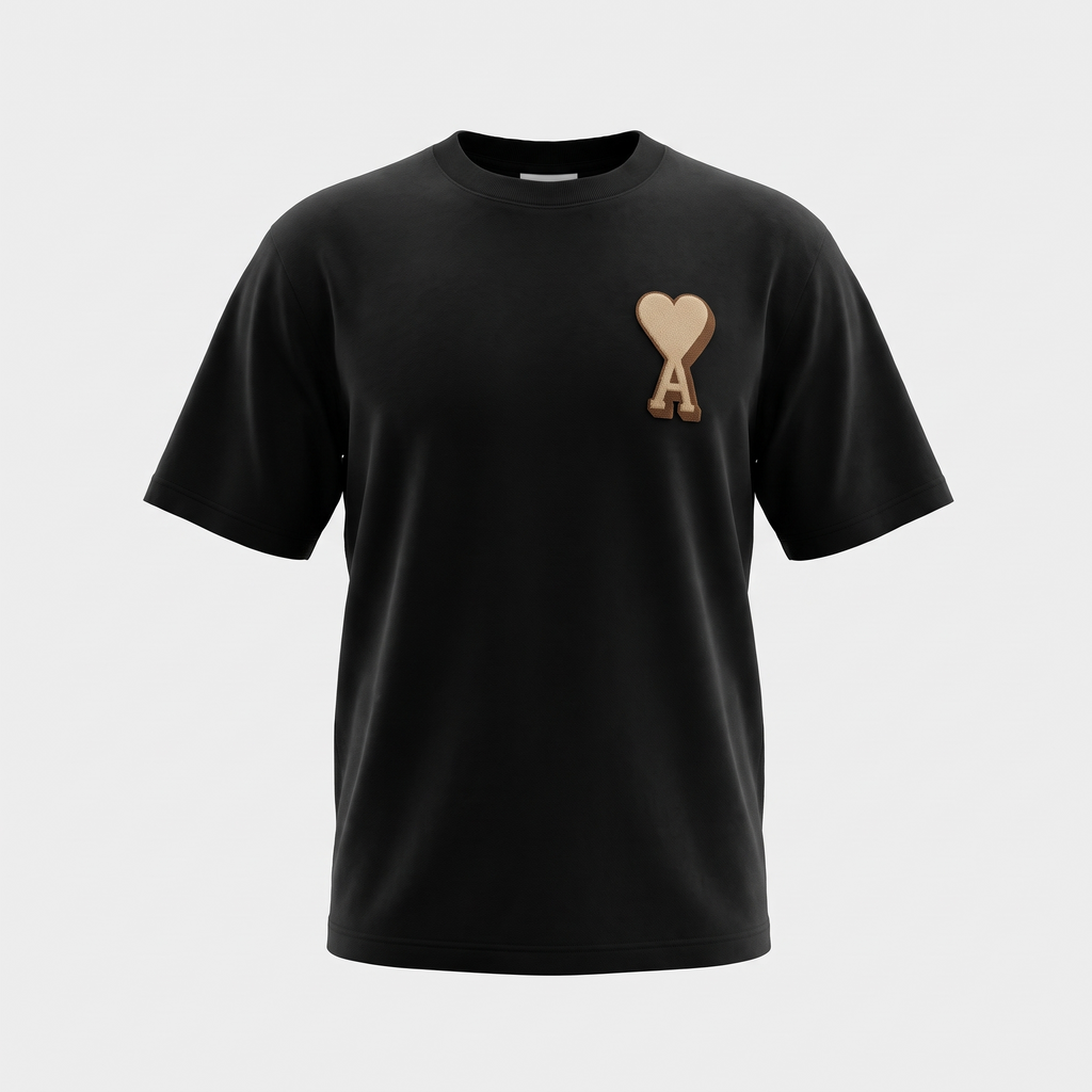 T-shirt Noir Ami De Coeur 3D en Coton – face