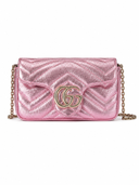 Mini sac matelassé métallisé rose à chaîne