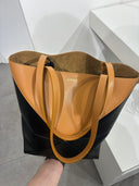 Grand cabas pliable en cuir bicolore