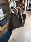 Sac cabas Bermondsey en cuir grainé brun foncé et toile Check