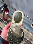 Mules espadrilles tressées à cristaux GG kaki