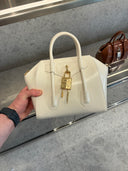 Petit sac à main Mini Antigona Lock en cuir ivoire