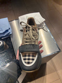 Sneakers Check beige taupe vintage à bride logo et empiècements suédés