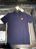 Polo piqué bleu marine à bandes latérales contrastées