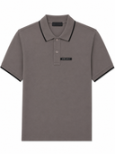 Polo en piqué de coton gris taupe à finitions contrastées