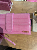 Sac épaule Le Bambino Long effet crocodile rose