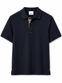 Polo piqué à détail check bleu marine
