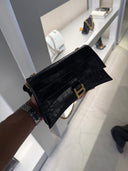 Sac effet crocodile noir à chaîne dorée – Crush Chain Bag XS