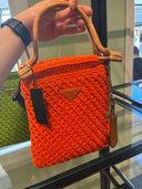 Sac seau en crochet orange à anses effet bambou