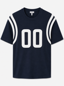 T-shirt football en lin mélangé bleu marine à patch numéro