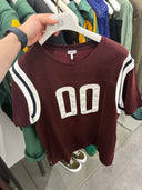 T-shirt football en lin mélangé bordeaux à patch numéro