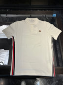 Polo piqué blanc à bandes latérales tricolores