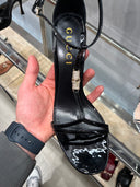 Sandales à talon noires vernies à détail cristal Bamboo
