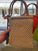 Sac seau en crochet taupe à anses effet bambou