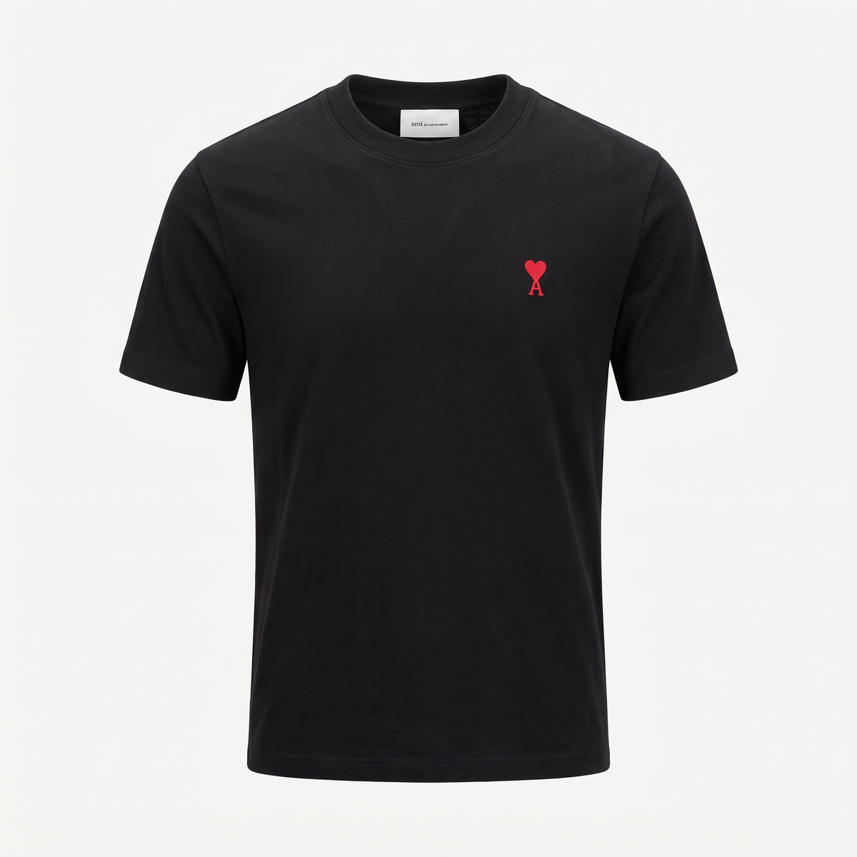 T-shirt Noir Ami de Coeur Rouge en Coton – face