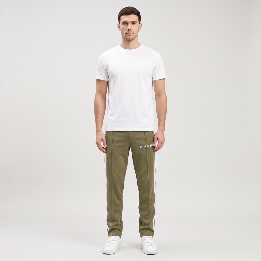 Palm Angels Classic Track Pant Khaki – porté – face