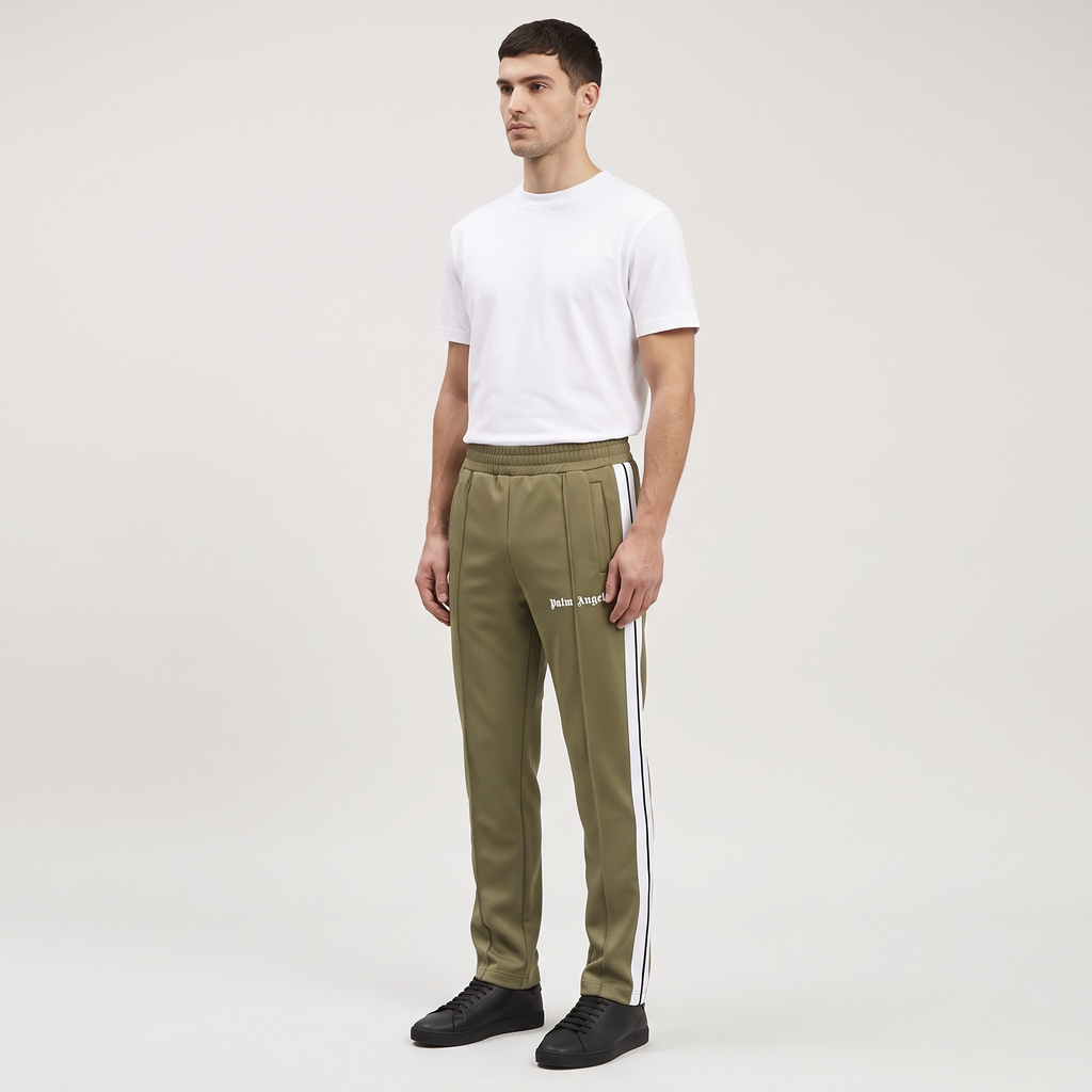 Palm Angels Classic Track Pant Khaki – porté – trois-quarts