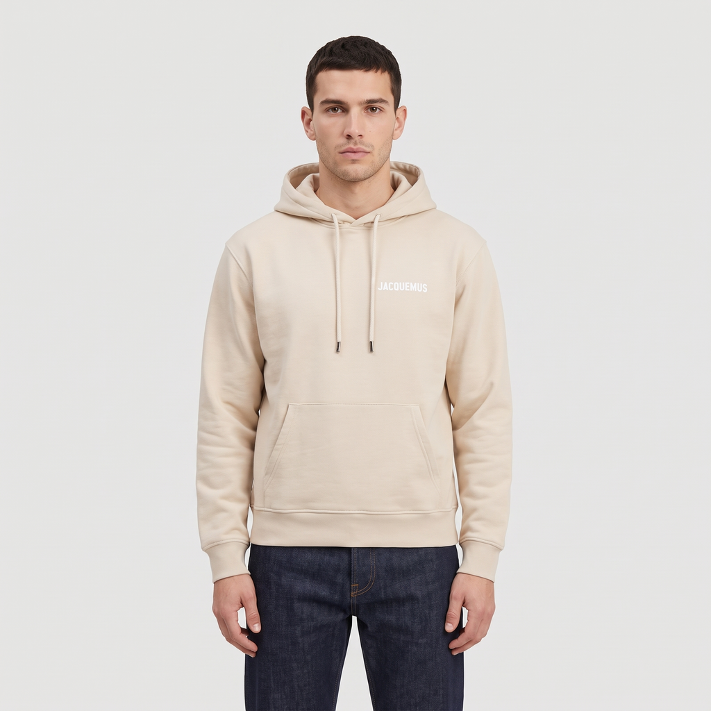 Le Hoodie Classique Jacquemus Beige – porté – face