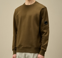 CP Company Diagonal Raised Fleece Crewneck Lens Sweatshirt Khaki