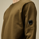 CP Company Diagonal Raised Fleece Crewneck Lens Sweatshirt Khaki