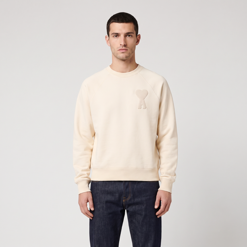 Sweatshirt Beige Patch Beige Ami de Coeur En Coton – porté – face