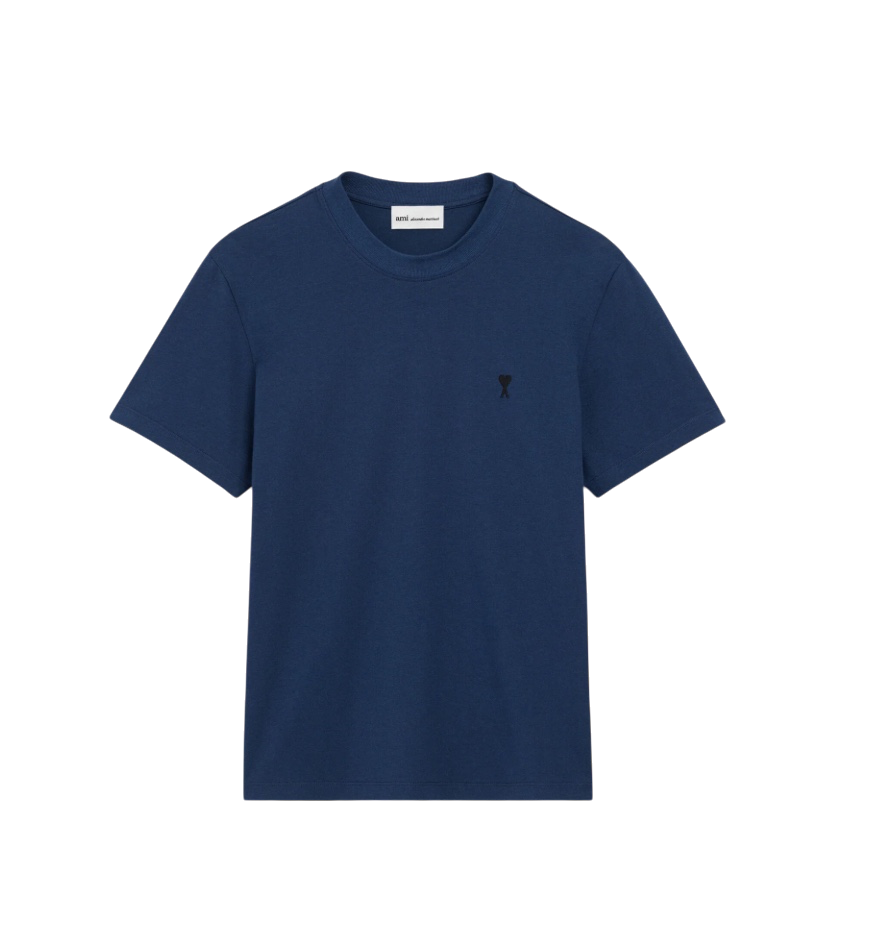 T-shirt Bleu Marine Ami de Coeur Noir en Coton — Ami Paris