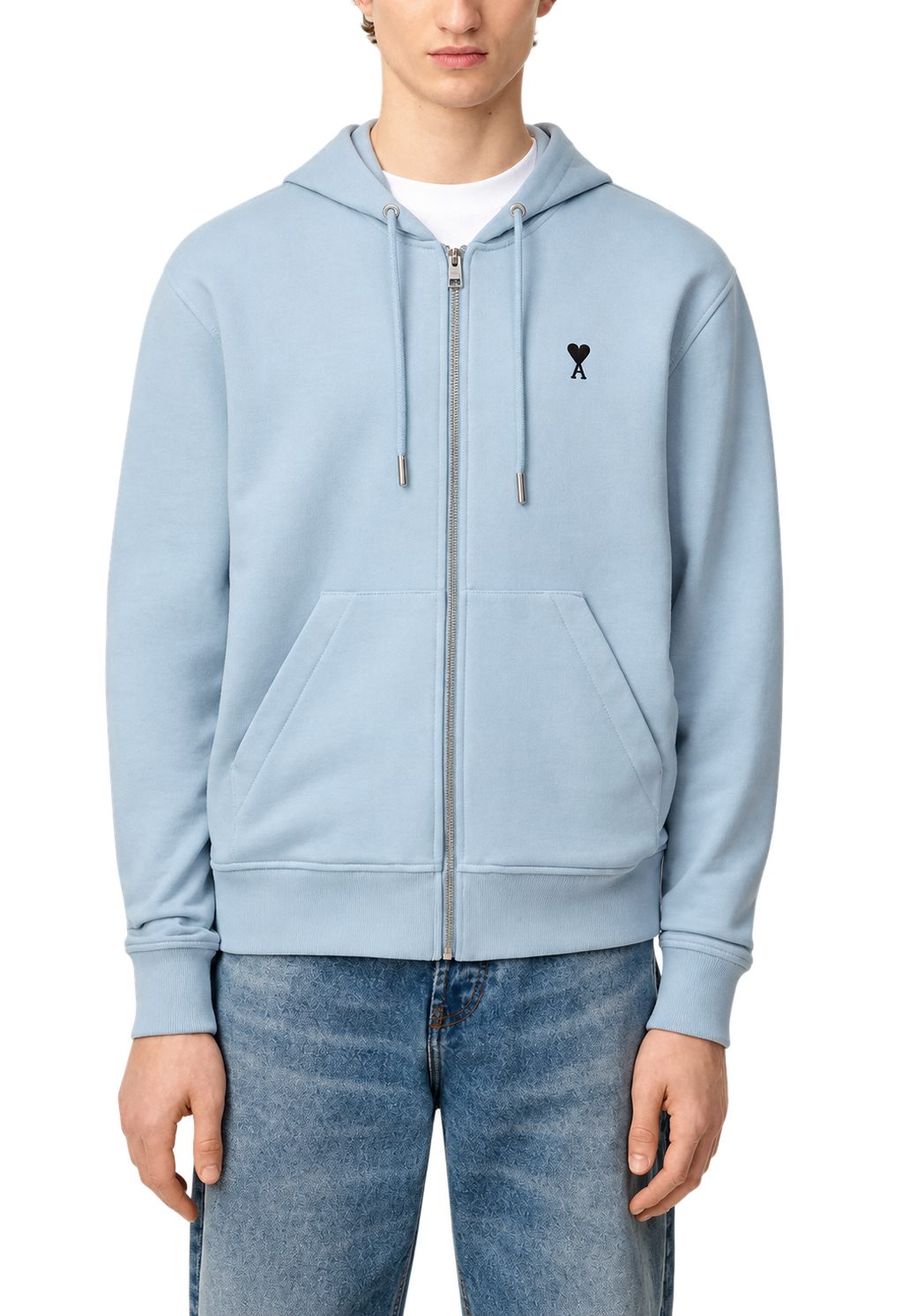 Hoodie Zippe Ami De Coeur Noir Bleu Ciel en Coton — Ami Paris — vue 2