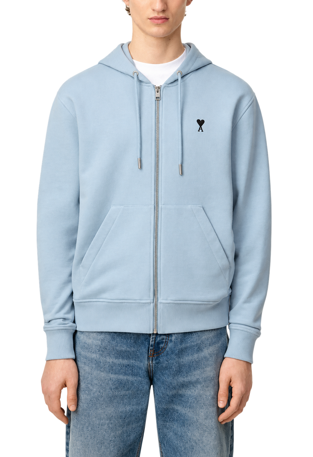 Hoodie Zippe Ami De Coeur Noir Bleu Ciel en Coton — Ami Paris — vue 2