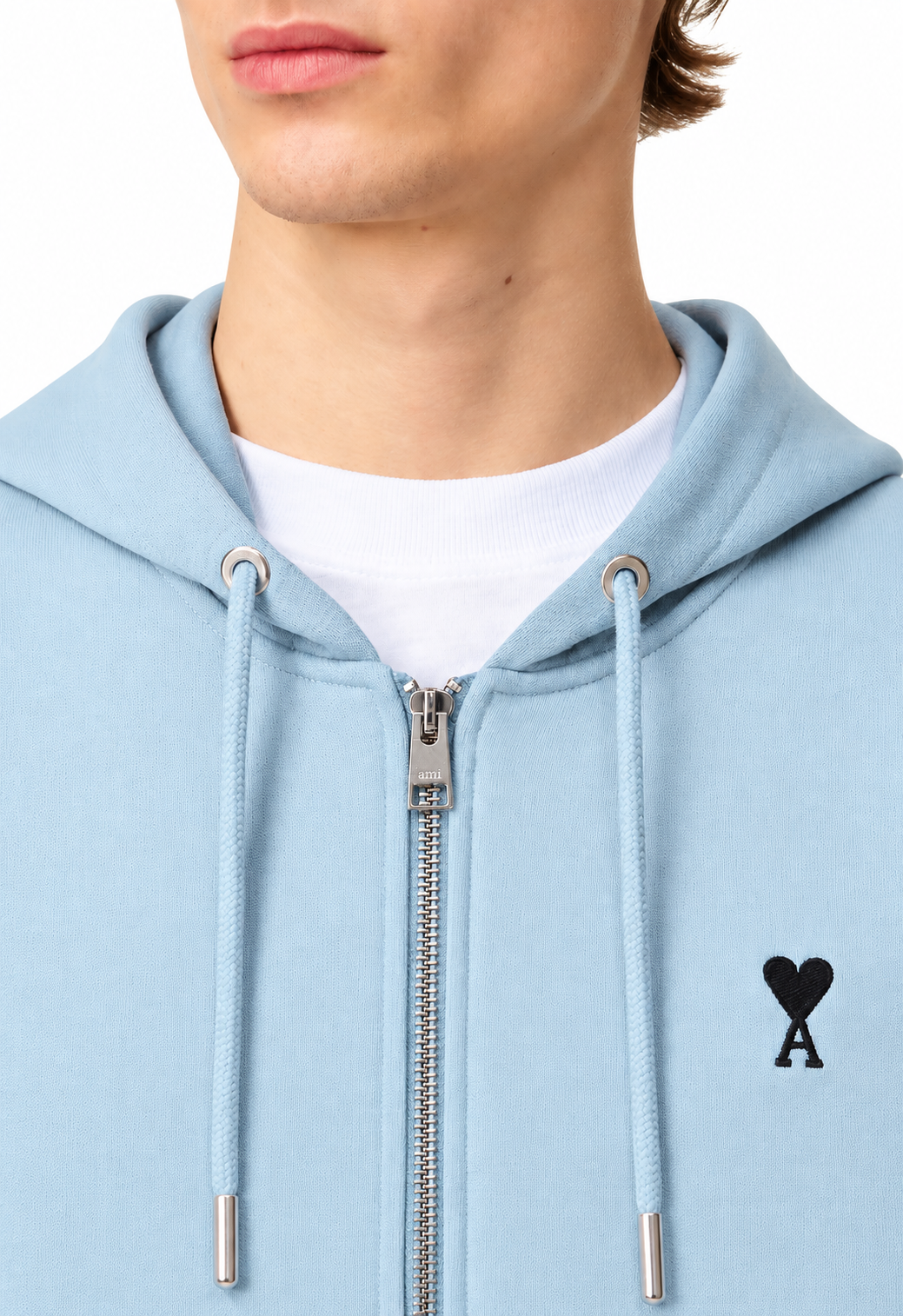 Hoodie Zippe Ami De Coeur Noir Bleu Ciel en Coton — Ami Paris — vue 3