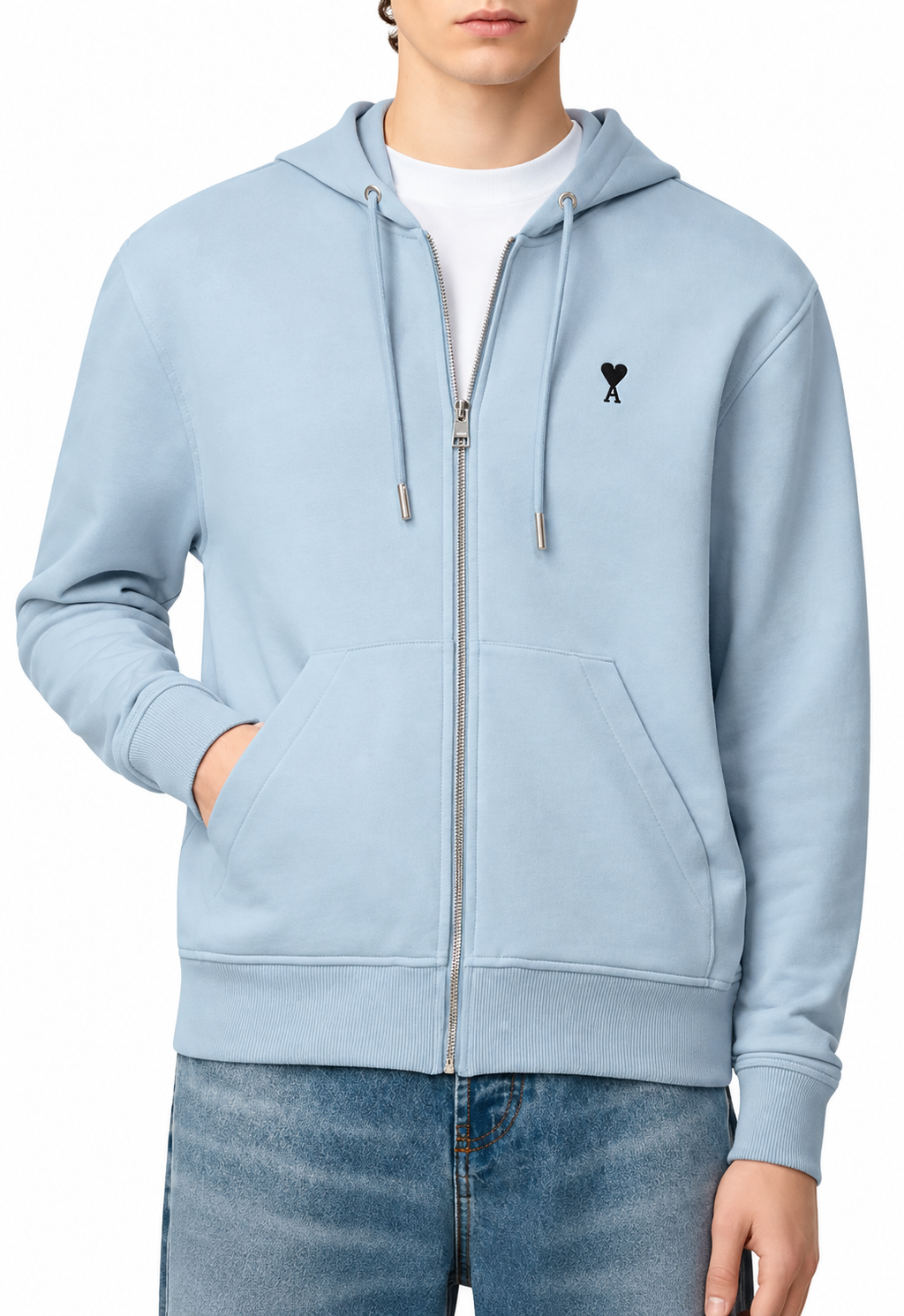 Hoodie Zippe Ami De Coeur Noir Bleu Ciel en Coton — Ami Paris — vue 4