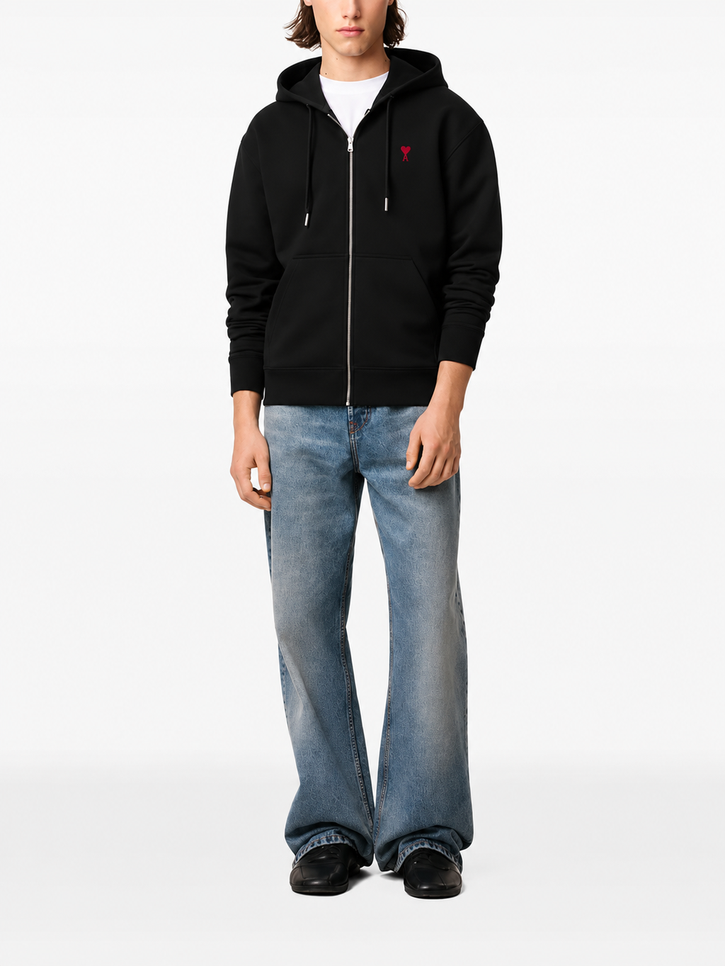 Hoodie Zippe Ami De Coeur Rouge Noir en Coton — Ami Paris — vue 2