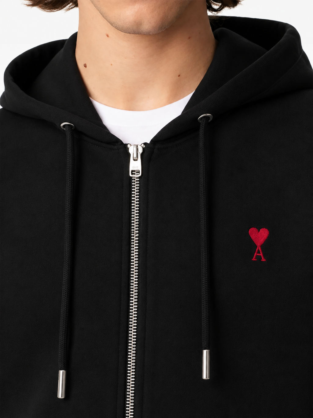Hoodie Zippe Ami De Coeur Rouge Noir en Coton — Ami Paris — vue 4