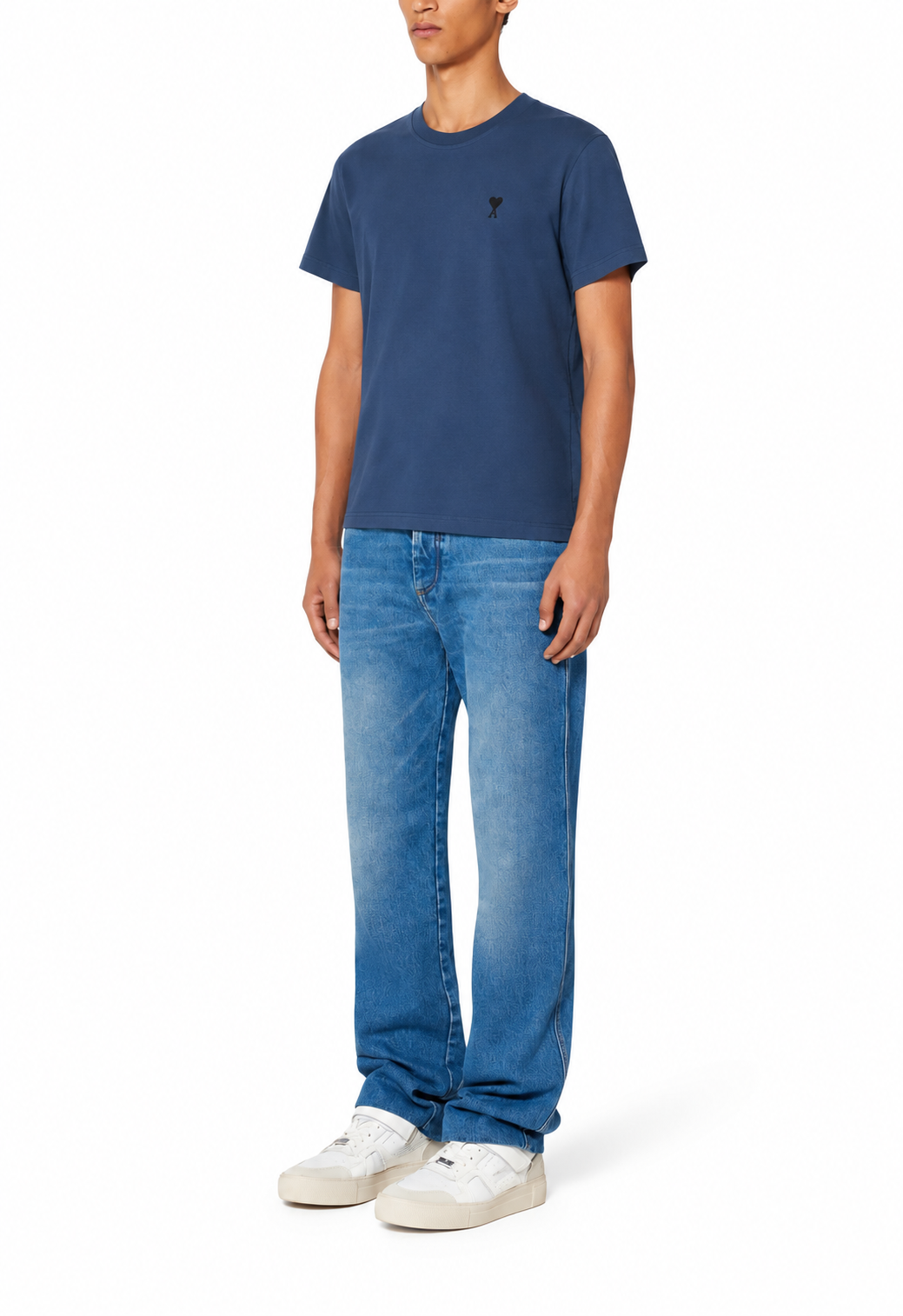T-shirt Bleu Marine Ami de Coeur Noir en Coton — Ami Paris — vue 3