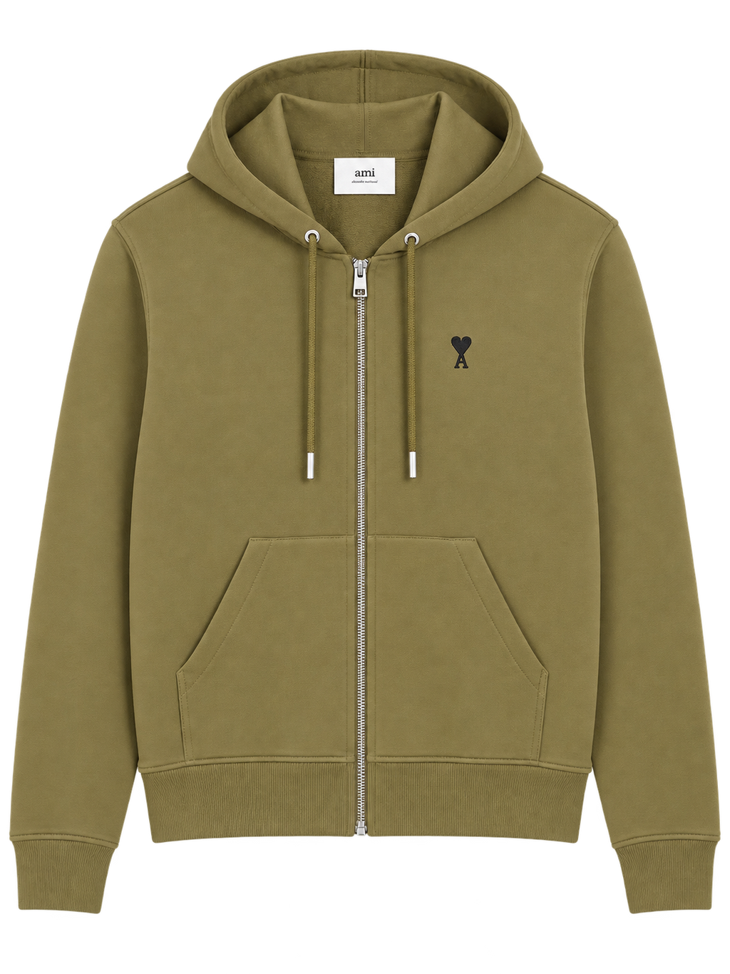 Hoodie Zippé Kaki AMI Paris Ami de Cœur Noir en Coton