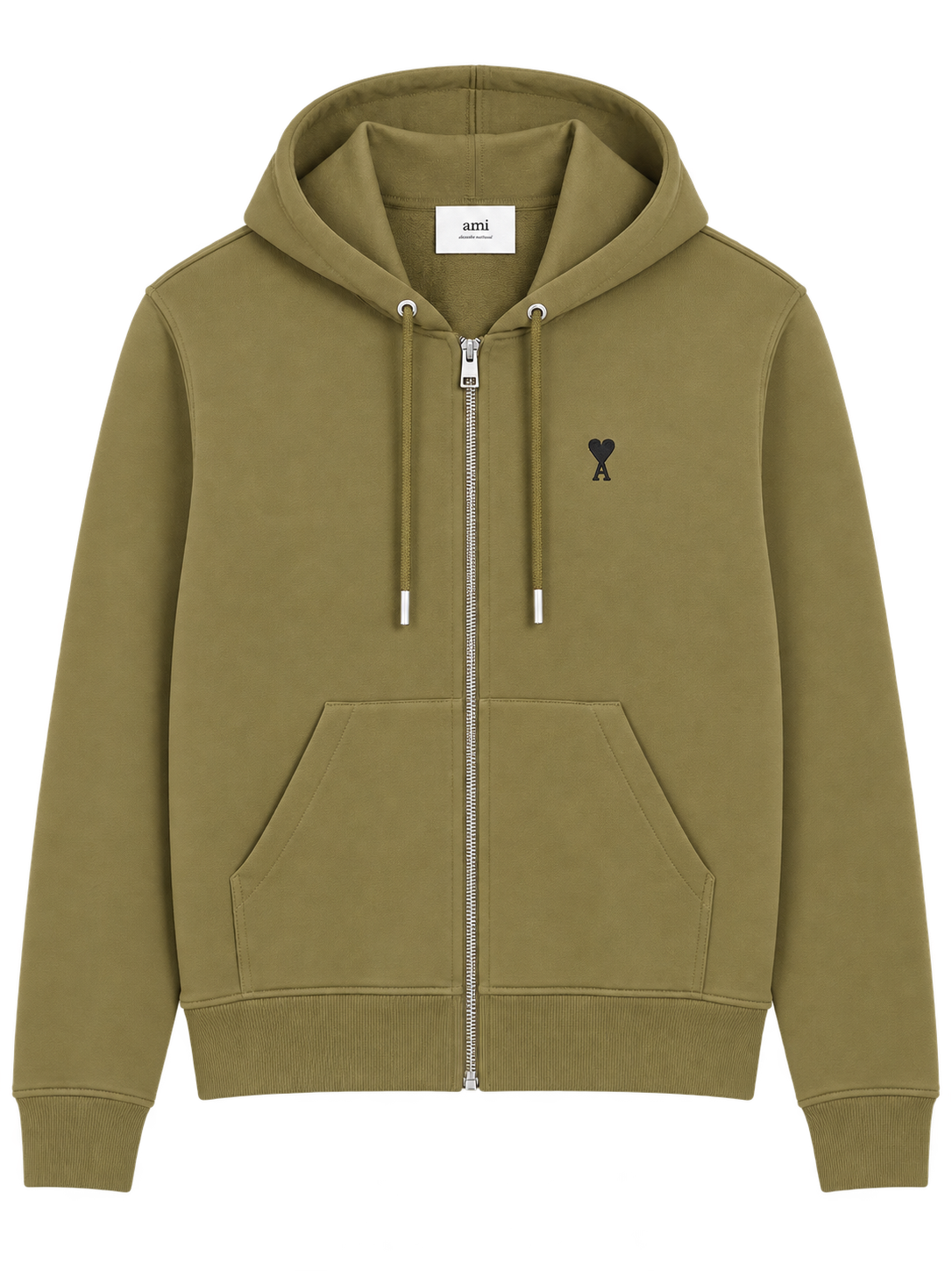Hoodie Zippé Kaki AMI Paris Ami de Cœur Noir en Coton