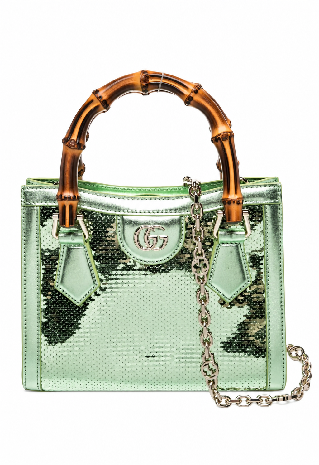 Sac Top Handle en toile verte à anses bambou