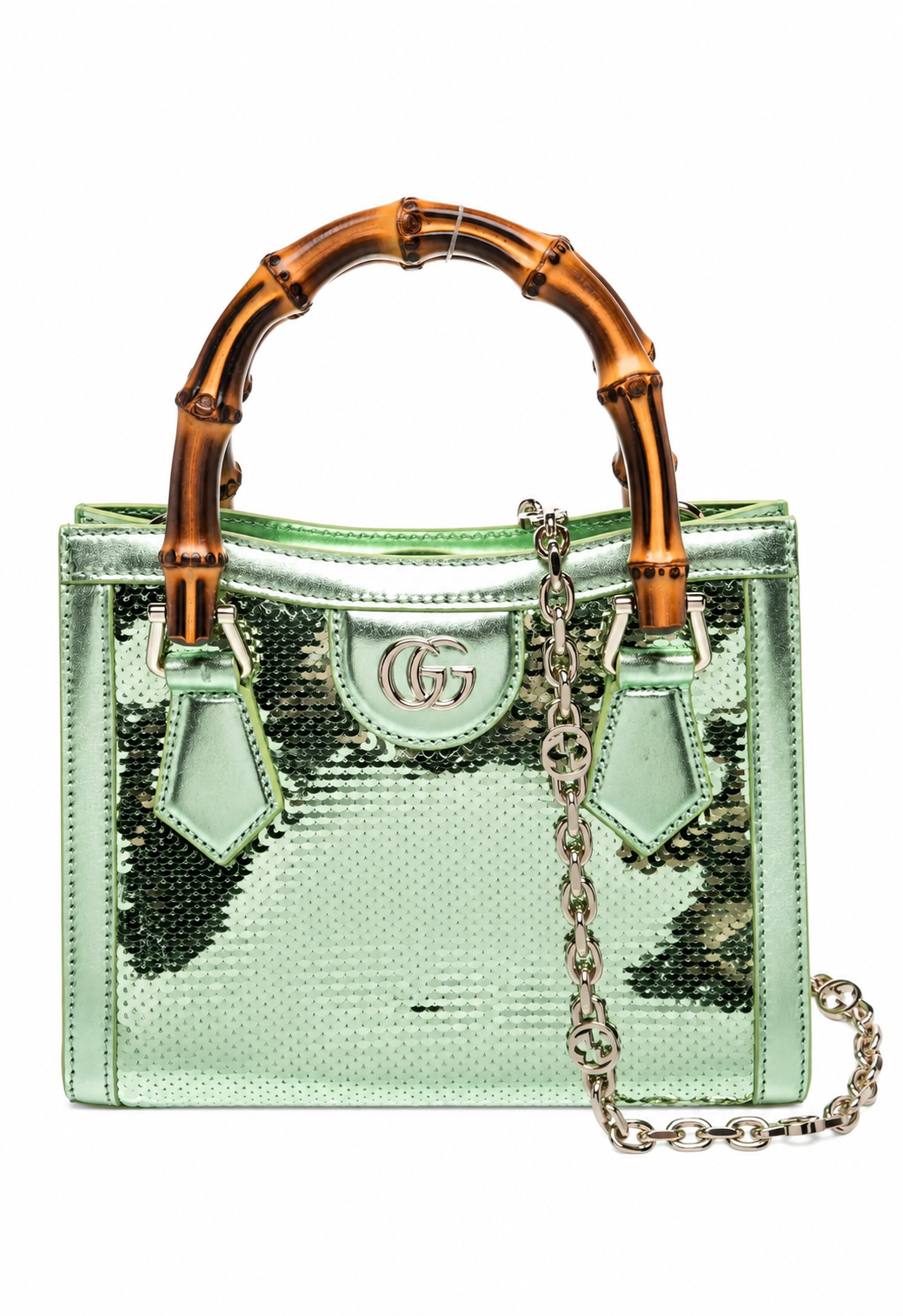Sac Top Handle en toile verte à anses bambou