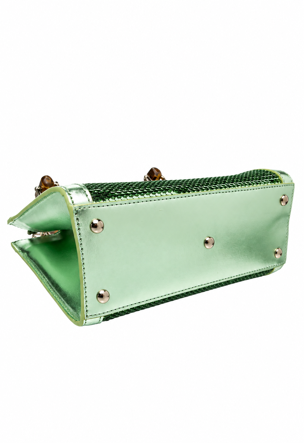 Sac Top Handle en toile verte à anses bambou
