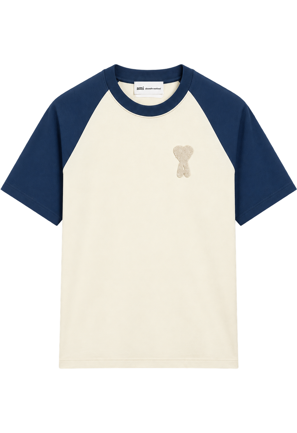 T-shirt Beige Patch Ami de Coeur Bicolore Marine — Ami Paris
