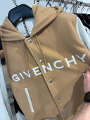 Blouson varsity à capuche en laine et cuir bicolore